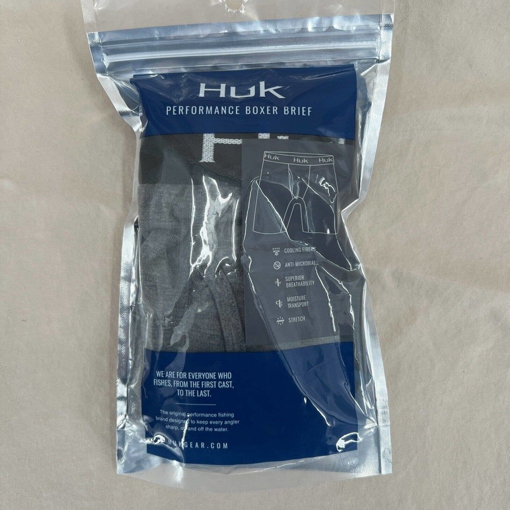 HUK Boxer Brief Mens Small Grey Performance Cooling Breathable Stretch Fishing‎